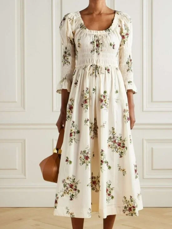 DOEN Kaira shirred floral-print organic cotton-poplin midi dress - Picture 6 of 14